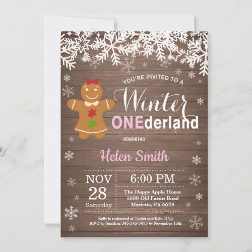 Winter Onederland Rustic Girl 1st Birthday Invitation