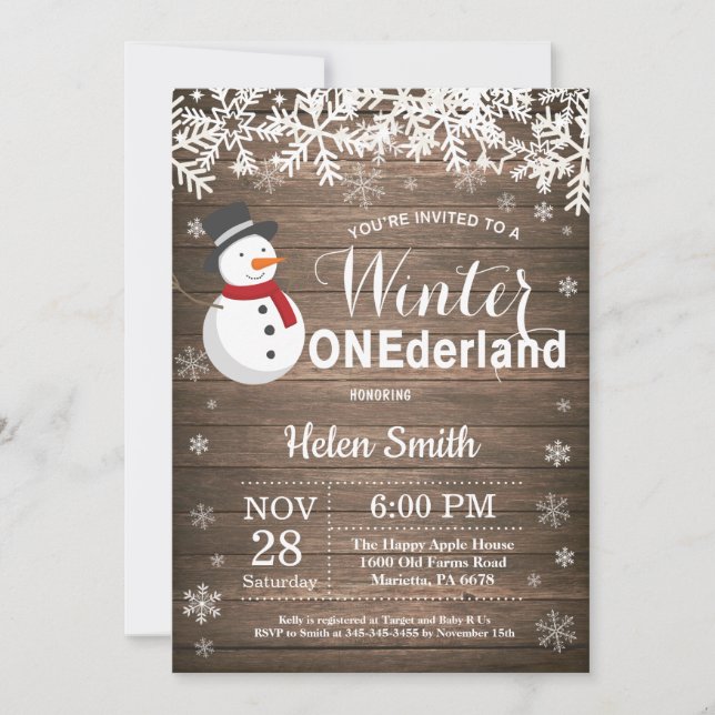 Winter Onederland Rustic Snowman 1st Birthday Invitation (Front)