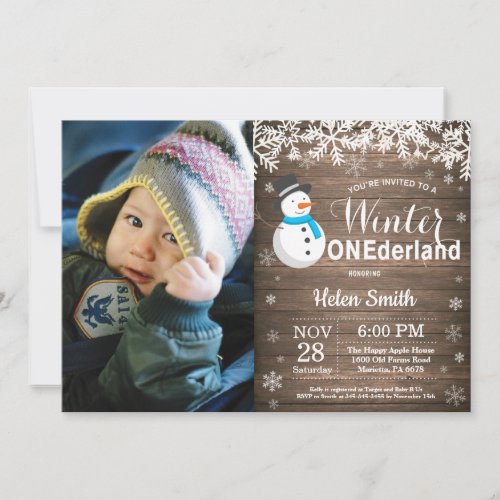 Winter Onederland Rustic Snowman Boy 1st Birthday Invitation