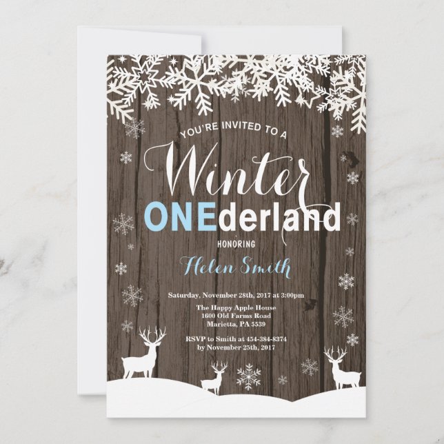 Winter Onederland Rustic Wood Boy 1st Birthday Invitation (Front)