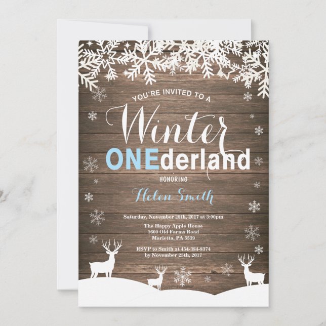 Winter Onederland Rustic Wood Boy 1st Birthday Invitation (Front)