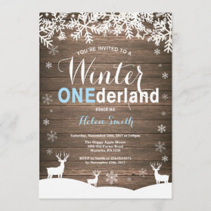 Winter Onederland Rustic Wood Boy 1st Birthday Invitation