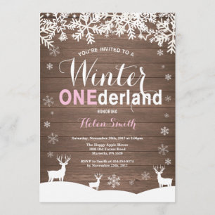 Winter Onederland Rustic Wood Girl 1st Birthday Invitation