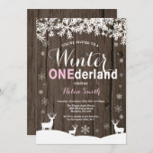 Winter Onederland Rustic Wood Girl 1st Birthday Invitation (Front/Back)