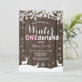 Winter Onederland Rustic Wood Girl 1st Birthday Invitation (Standing Front)