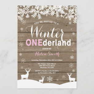 Winter Onederland Rustic Wood Girl 1st Birthday Invitation