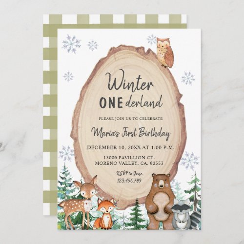 Winter Onederland Rustic Woodland Animal Birthday  Invitation