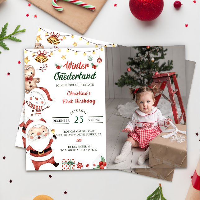 Winter Onederland Santa  Christmas Birthday Photo Invitation (Creator Uploaded)