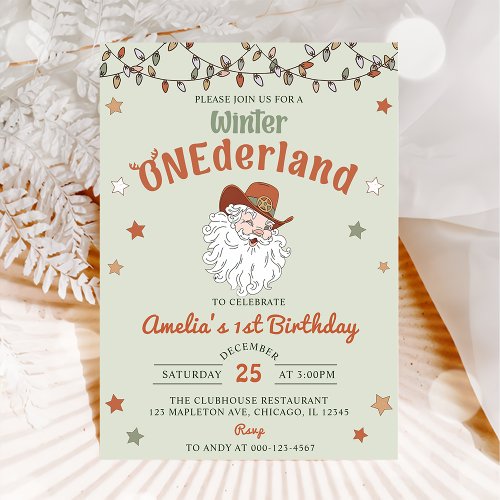 Winter Onederland Santa Christmas First Birthday  Invitation
