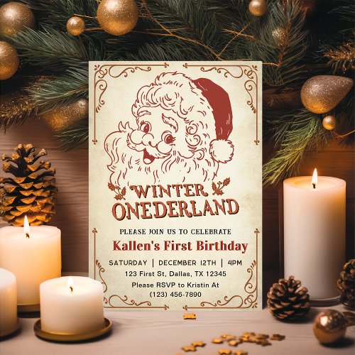Winter Onederland Santa Retro Christmas Party Invitation