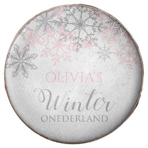 Winter Onederland Silver and Pink Snowflake Chocolate Covered Oreo