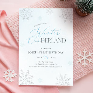 Winter Onederland Silver Blue Glitter 1st Birthday Invitation