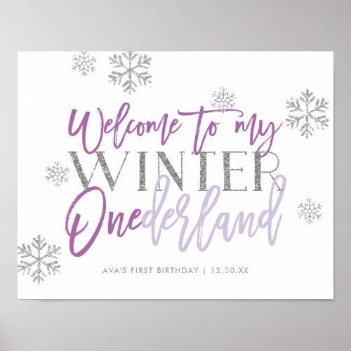 Winter ONEderland Silver Glitt Purple Welcome Sign