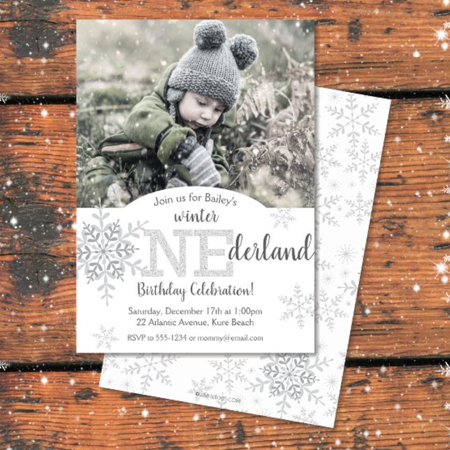 Winter ONEderland Silver Glitter 1st Birthday Invitation (Creator Uploaded)