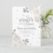 Winter Onederland Silver Glitter Floral Invitation (Standing Front)