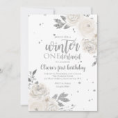 Winter Onederland Silver Glitter Floral Invitation (Front)