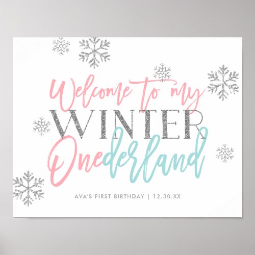 Winter ONEderland Silver Glitter Welcome Sign