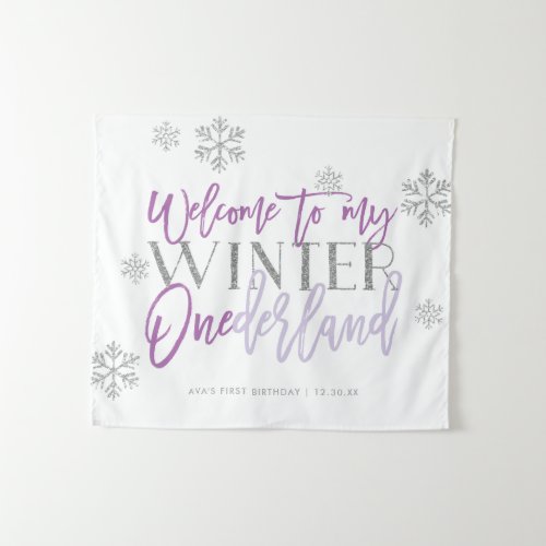 Winter ONEderland Silver Glitter Welcome Sign Tapestry