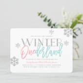 Winter ONEderland Silver Glittery 1st Birthday Invitation (Standing Front)