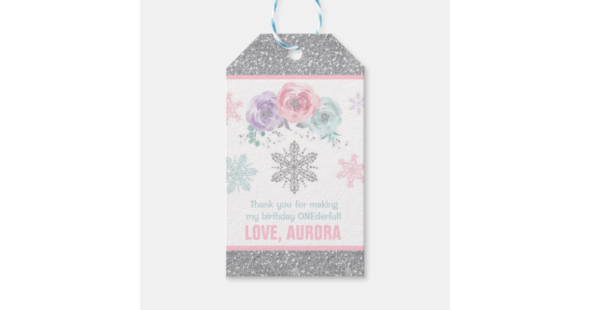 Winter Onederland Silver Party Favor Thank You Tag Zazzle Com