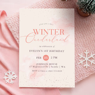 Winter ONEderland Silver Pink Glitter 1st Birthday Invitation