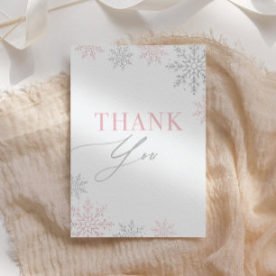 Winter Onederland Silver Pink Glitter 1st Birthday Letterpress Thank You Card