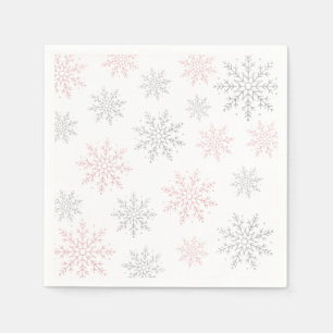 Winter Onederland Silver Pink Glitter 1st Birthday Napkins