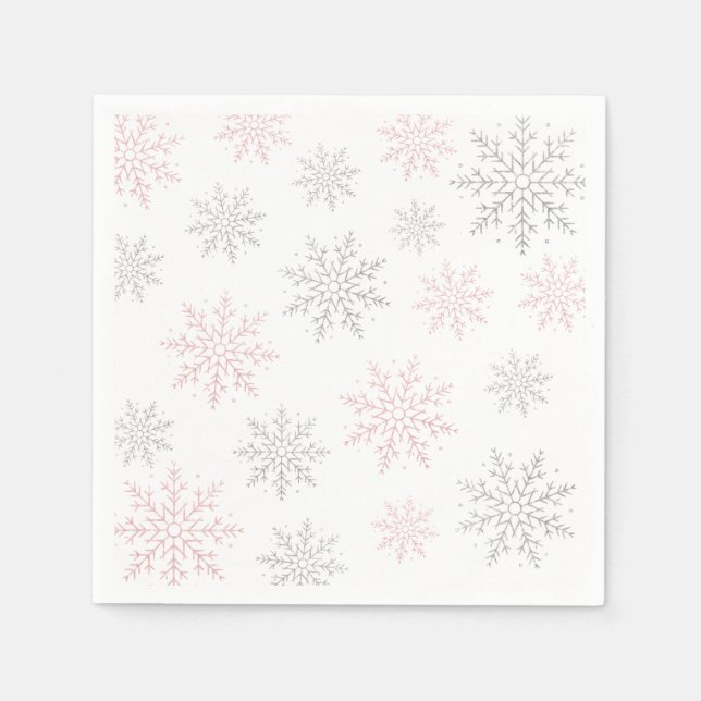 Winter Onederland Silver Pink Glitter 1st Birthday Napkins (Front)
