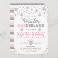 Winter ONEderland Silver Pink Snowflake Birthday
