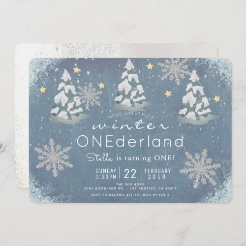 Winter Onederland Silver Snowflake 1st Birthday Invitation