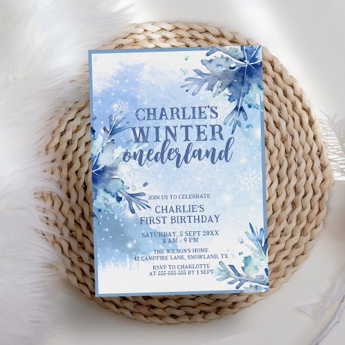 Winter Onederland Silver Snowflakes 1st Birthday Invitation