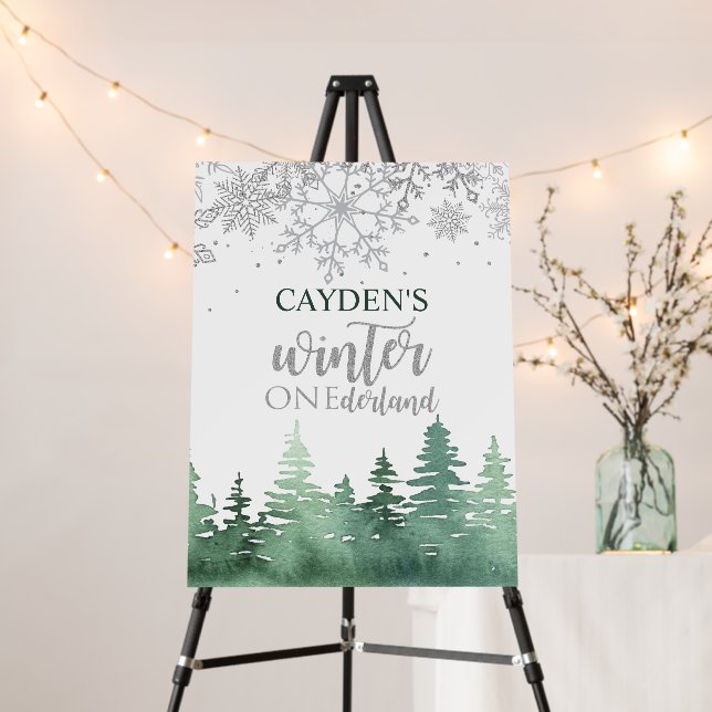 Winter Onederland Silver Snowflakes and Trees Foam Board (In Situ (Stand))