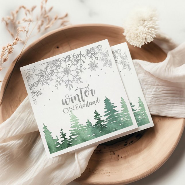 Winter Onederland Silver snowflakes and trees Napkins (Creator Uploaded)