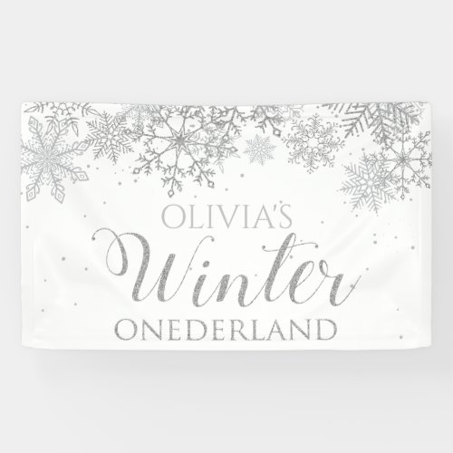 Winter Onederland Silver Snowflakes First Birthday Banner