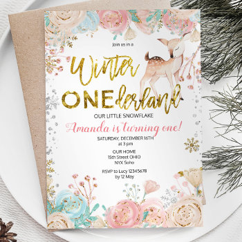 Winter Onederland Snow Birthday Invitation Pink by HappyPartyStudio at Zazzle