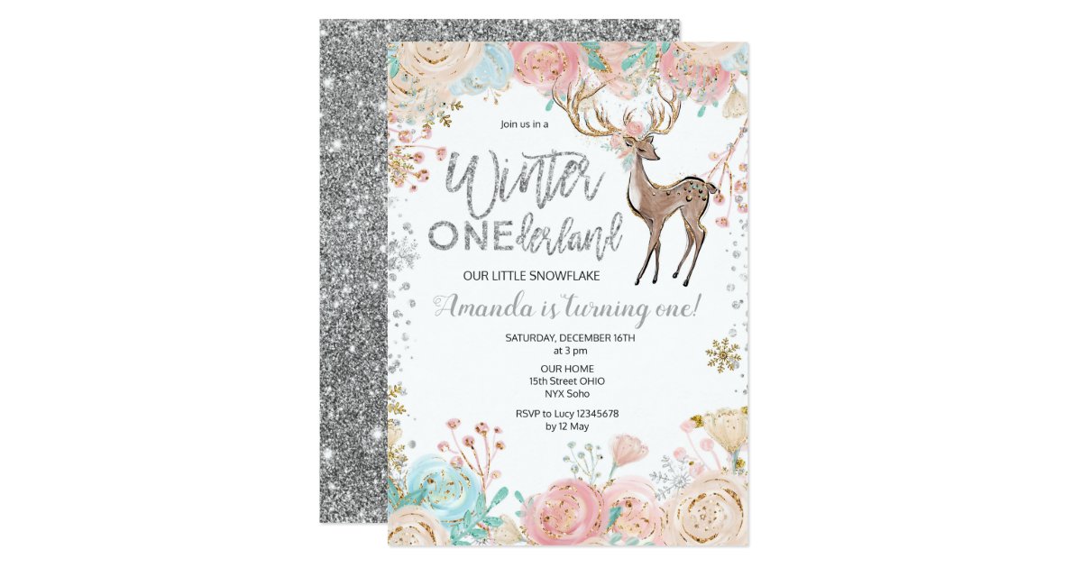 Winter ONEderland Snow Birthday Invitation Silver Zazzle com