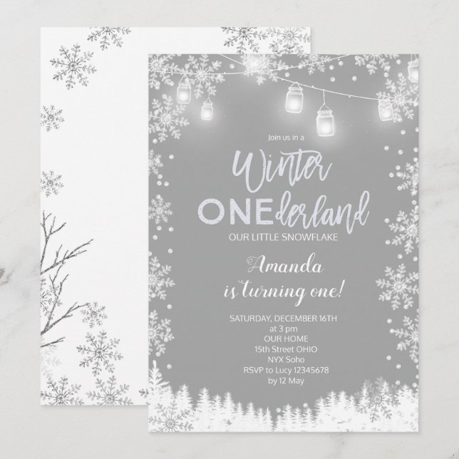 Winter ONEderland Snow Birthday Invite Snow (Front/Back)