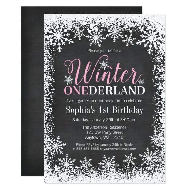 Winter ONEderland Snow Chalkboard 1st Birthday Invitation