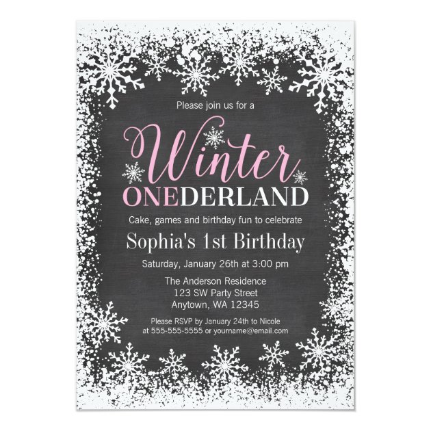 Winter ONEderland Snow Chalkboard 1st Birthday Invitation