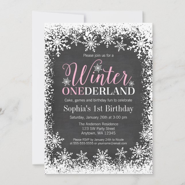 Winter ONEderland Snow Chalkboard 1st Birthday Invitation (Front)