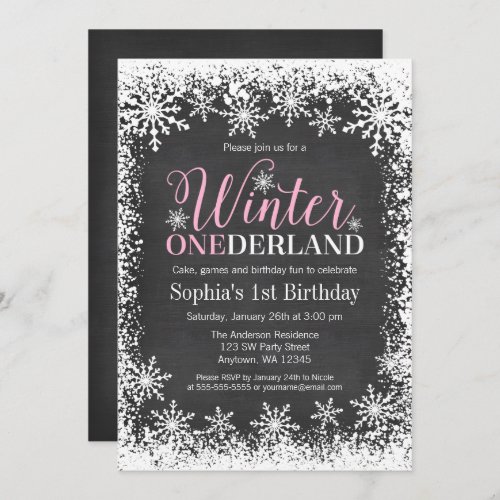 Winter ONEderland Snow Chalkboard 1st Birthday Invitation