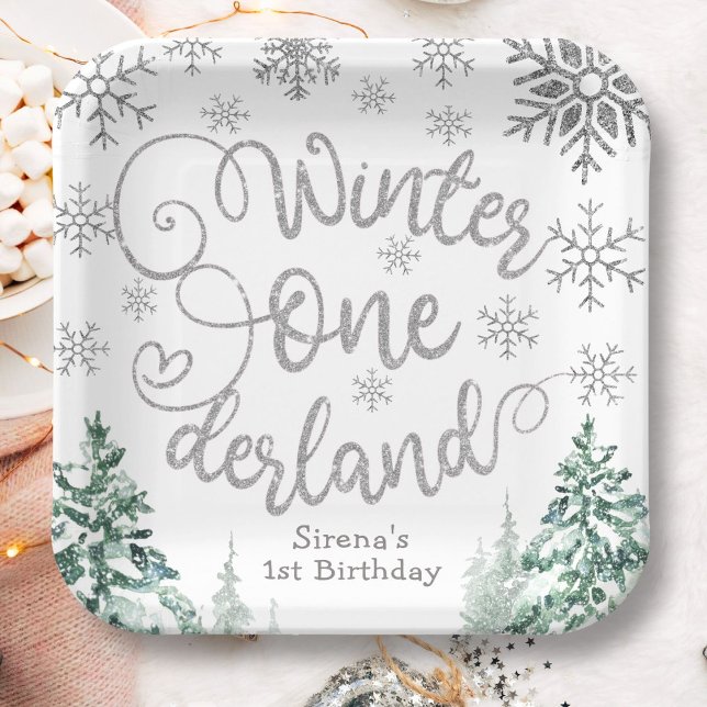 Winter ONEderland Snow Winter Forest 1st Birthday Paper Plates (Creator Uploaded)