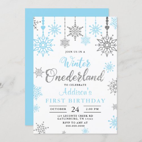 Winter Onederland Snowflake 1s Birthday Invitation