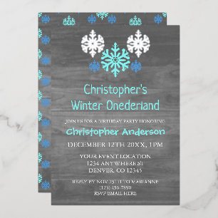 Winter Onederland Snowflake 1st Birthday Foil Invitation