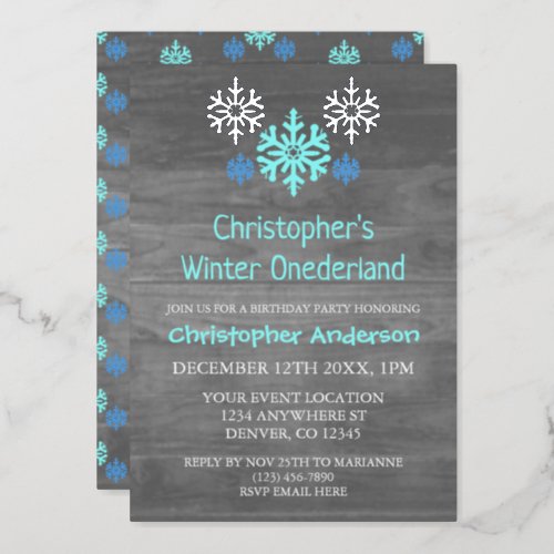 Winter Onederland Snowflake 1st Birthday Foil Invitation