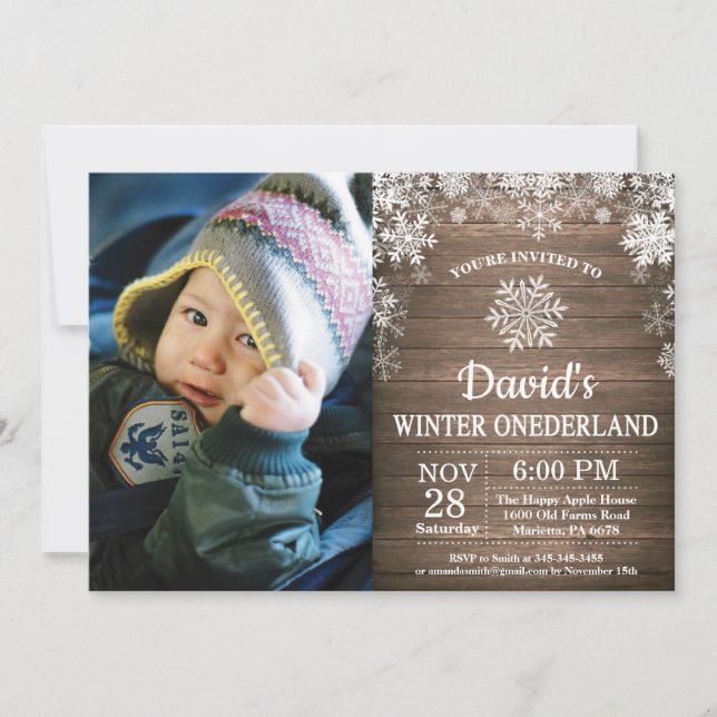 Winter Onederland Snowflake 1st Birthday Invitation (Front)