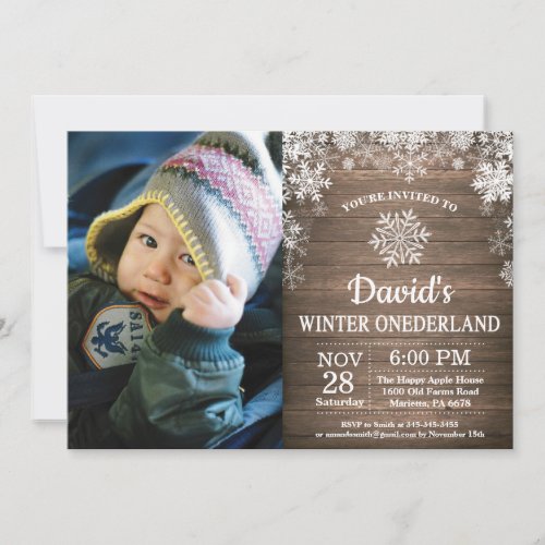 Winter Onederland Snowflake 1st Birthday Invitation