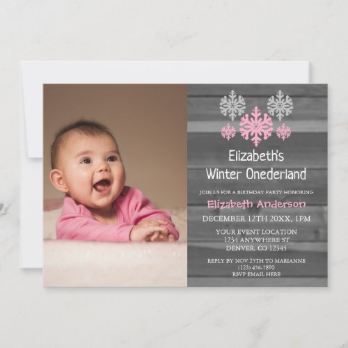 Winter Onederland Snowflake 1st Birthday Invitation