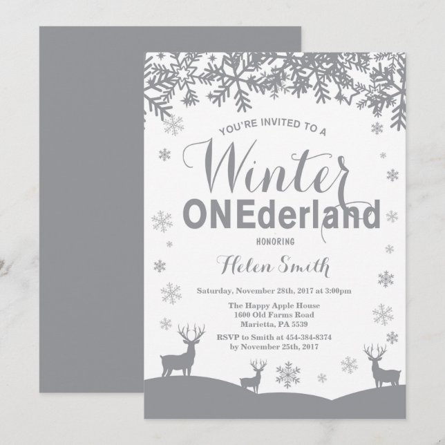 Winter Onederland Snowflake 1st Birthday Invitation (Front/Back)