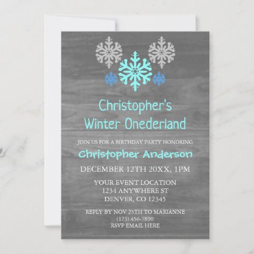 Winter Onederland Snowflake 1st Birthday Invitation